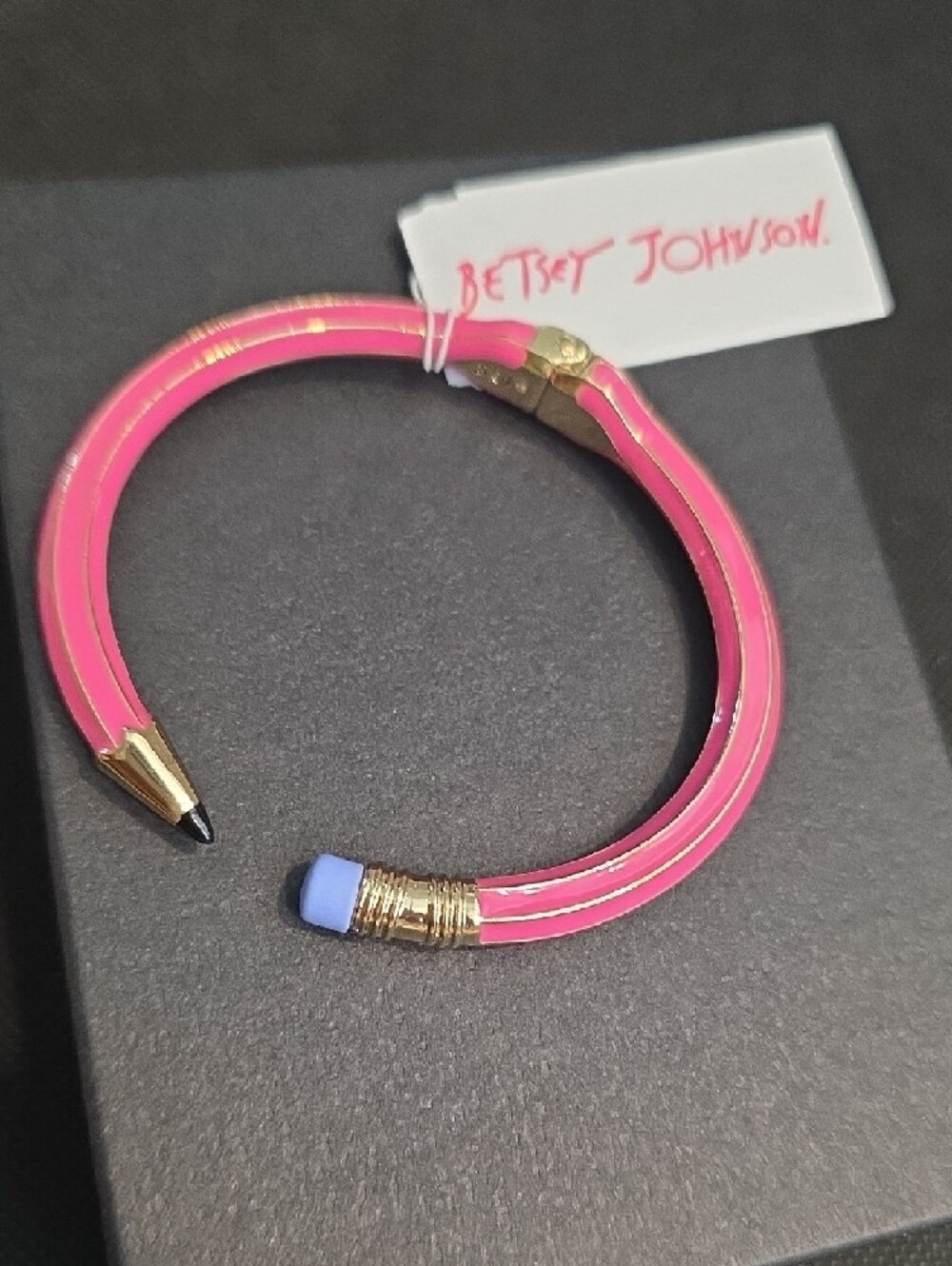 Betsey Johnson Pink Pencil Hinged Bangle with Gold Accents - Picture 5 of 6